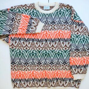 Vintage Benetton Fair Isle Mohair Blend Crewneck Sweater Women Large EU-46 Italy